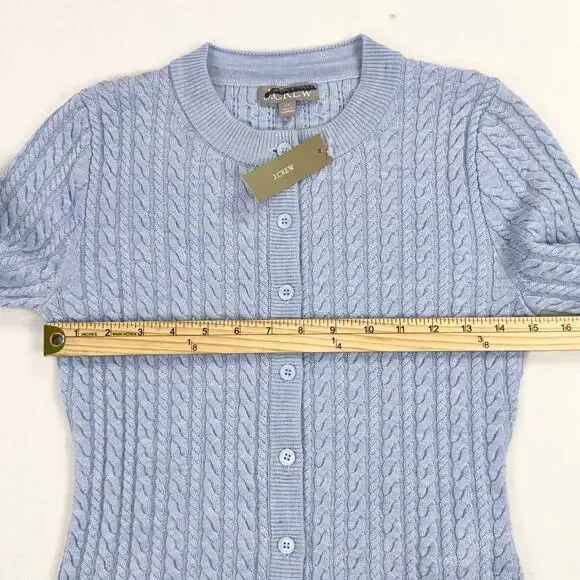 J Crew Cable Knit Crewneck Cardigan 100% Merino Wool Women's XS Blue - Picture 11 of 13